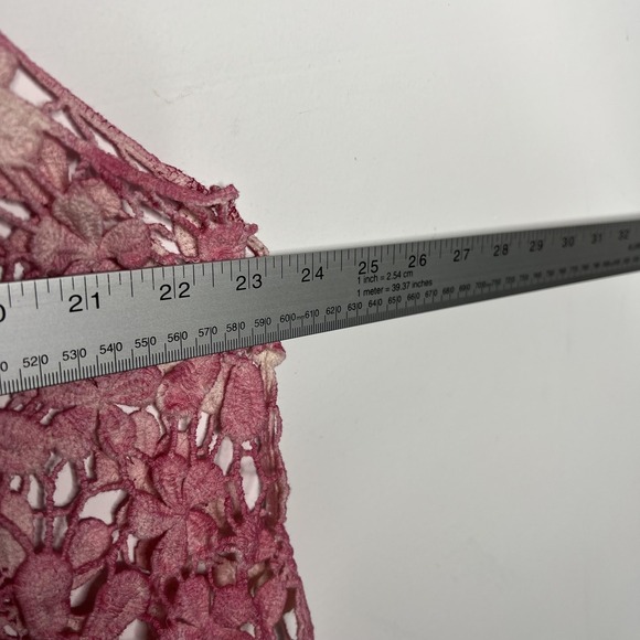 INDIA Tank Top Womens One Size Pink Crochet Fringe Floral Boho Festival Cropped - Picture 12 of 13